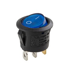 Перемикач on-off з підсвічуванням 12V круглий 3pin Blue 22*22*15мм 6A 250V 10A 125 250V