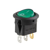 Перемикач on-off з підсвічуванням 12V круглий 3pin Green 23*23*16мм 20А