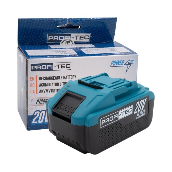 Акумуляторна батарея PROFI-TEC PT2080EP POWERLine (20 В / 8.0 Аг, високострумова, з індикатором)