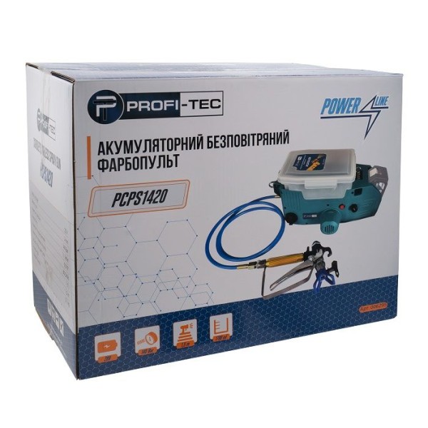 Аккумуляторный безвоздушный краскопульт PROFI-TEC PCPS1420 POWERLine, 1×PT2080EP (8.0 Ач), зарядное устройство (007243)