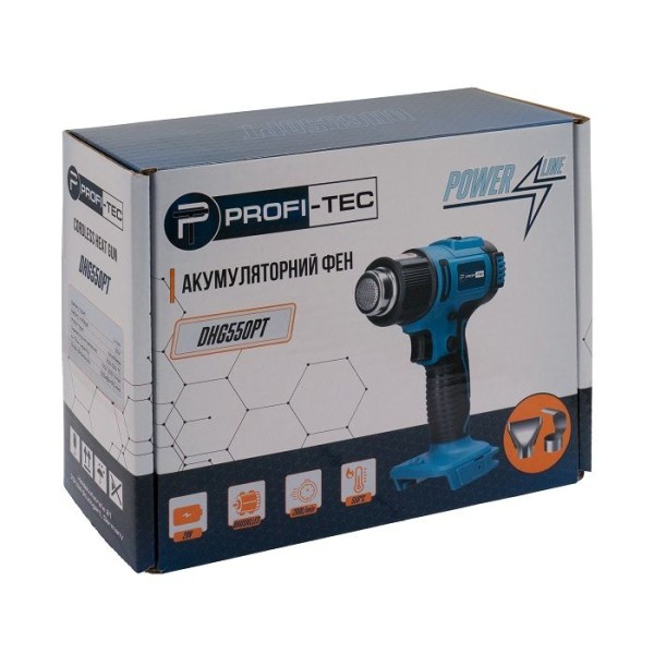 Акумуляторний фен PROFI-TEC DHG550PT_1 POWERLine , LCD-дисплей, без акумулятора та зарядного пристрою (006118)