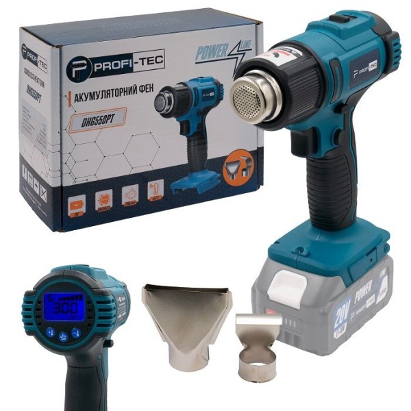 Акумуляторний фен PROFI-TEC DHG550PT_1 POWERLine , LCD-дисплей, без акумулятора та зарядного пристрою (006118)