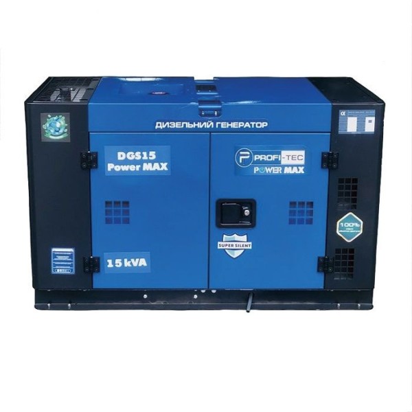 Дизельный генератор PROFI-TEC DGS15 Power MAX 14 кВА/11,5 кВт, 220V, 4-тактный, 2-цилиндровый (2V92F) (005028)