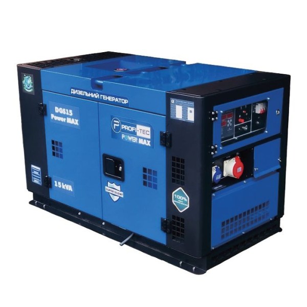 Дизельный генератор PROFI-TEC DGS15 Power MAX 14 кВА/11,5 кВт, 220V, 4-тактный, 2-цилиндровый (2V92F) (005028)