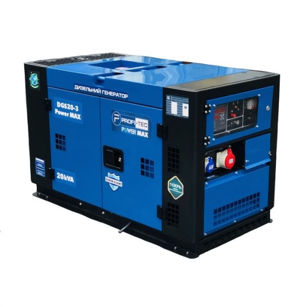 Дизельный генератор PROFI-TEC DGS20 Power MAX 15 кВА/12 кВт, 220V, 4-тактный, 2-цилиндровый (005030)