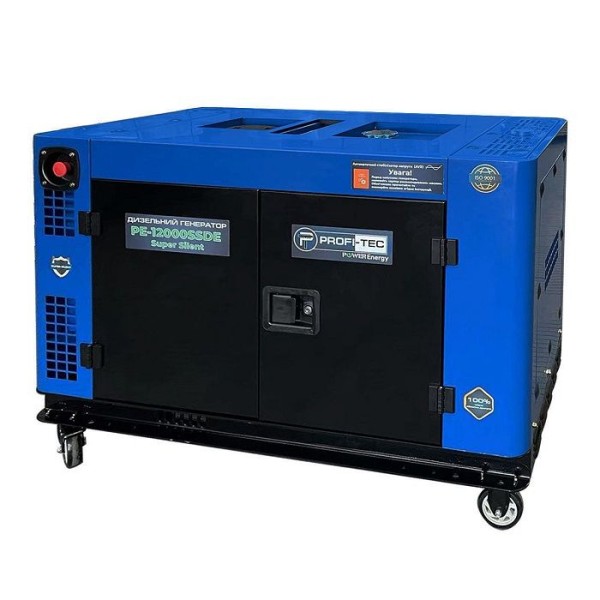 Дизельный генератор PROFI-TEC PE-12000SSDE (11 кВт, 220 В), четырехтактный двухцилиндровый (005188)