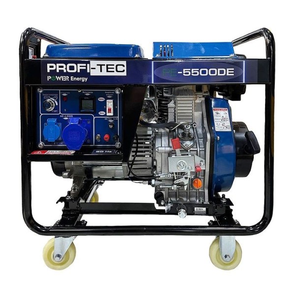 Дизельный генератор PROFI-TEC PE-5500DE, 5,5 кВт, ручной и электростартер, четырехтактный одноцилиндровый (004767)