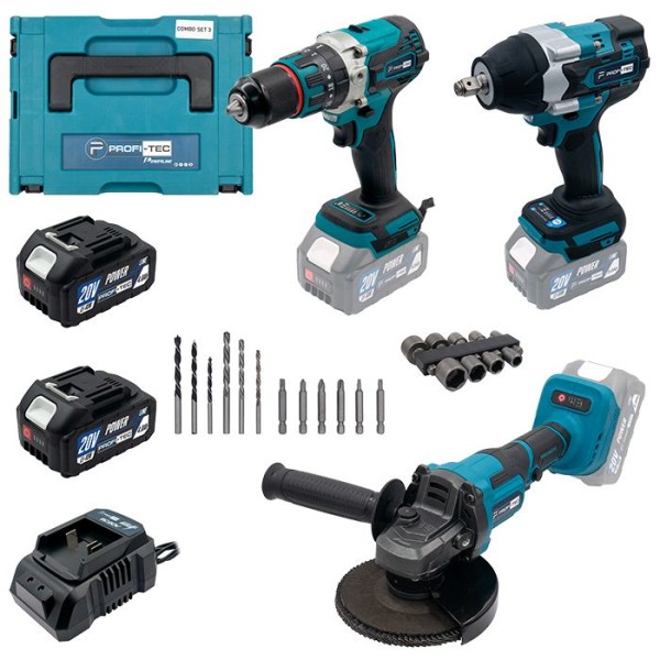 Аккумуляторный набор инструментов PROFI-TEC Combo Set 3/4 POWERLine, DHP485BL, PGA202BL, DTW800BL, (2×PT2040MP (4.0 Ач), зарядное устройство (006301)