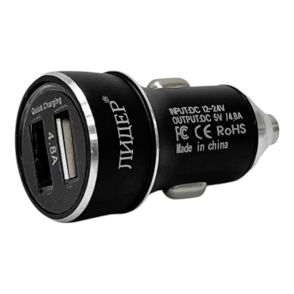 Автомобильное зарядное устройство Leader с 2 USB с подсветкой 5V 4.8A 12-24V Black