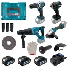 Аккумуляторный набор инструментов PROFI-TEC Combo Set 4/5 POWERLine, дрель-шуруповерт DHP485BL, перфоратор PBH201, угловая шлифмашина DGA20BL, ударный гайковерт PTW502, 3 аккумулятора PT2040MP (4.0 А4) 0