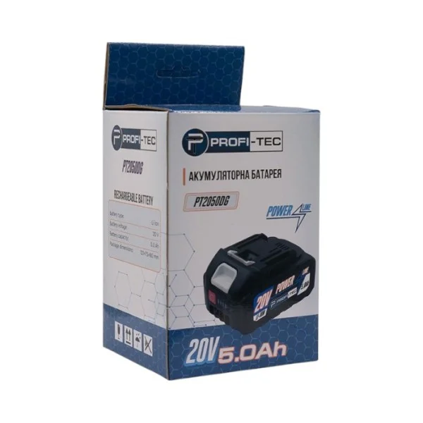 Аккумуляторная батарея PROFI-TEC PT2050DG POWERLine (20 В / 5.0 Ач, высокоточная, с индикатором)