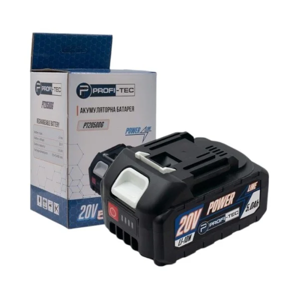 Аккумуляторная батарея PROFI-TEC PT2050DG POWERLine (20 В / 5.0 Ач, высокоточная, с индикатором)