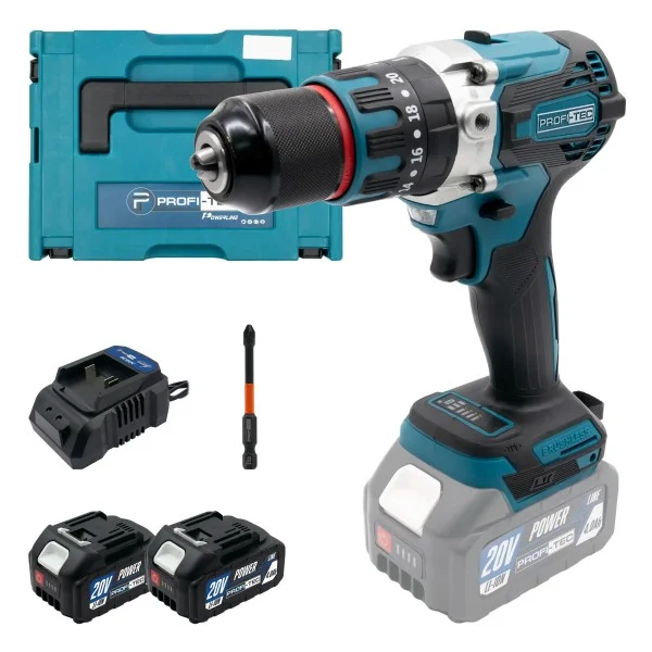 Аккумуляторная дрель-шуруповерт PROFI-TEC DHP485BL POWERLi, 2×PT2040MP (4.0 Ач), зарядное устройство ( 006269)
