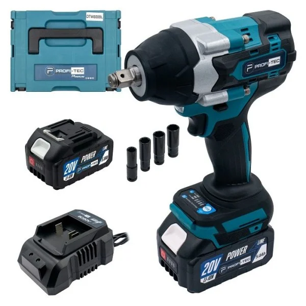 Аккумуляторный гайковерт PROFI-TEC DTW800BL POWERLine, 2×PT2040MP (4.0 Ач), зарядное устройство (006126)