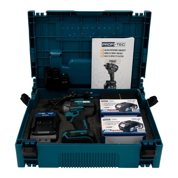 Аккумуляторный гайковерт PROFI-TEC PTW502 POWERLine, 2×PT2040MP (4.0 Ач), зарядное устройство (007030)