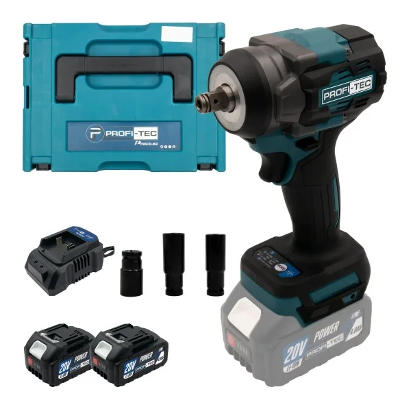 Аккумуляторный гайковерт PROFI-TEC PTW502 POWERLine, 2×PT2040MP (4.0 Ач), зарядное устройство (007030)