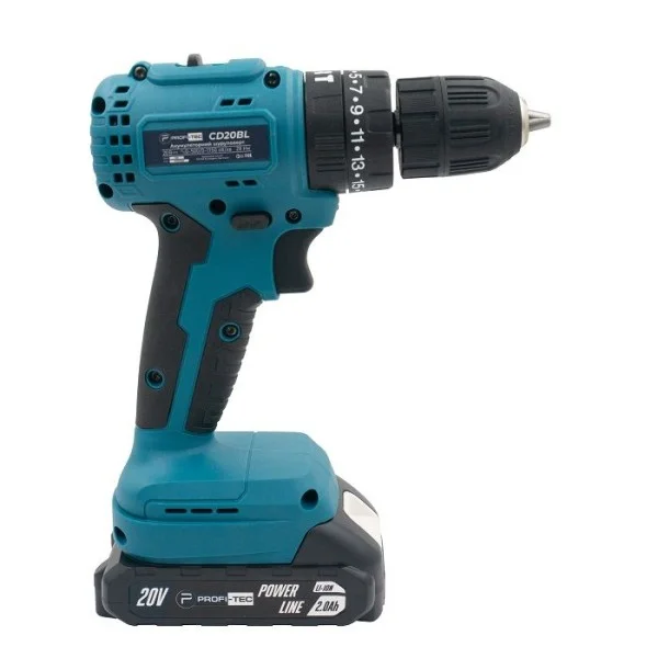 Аккумуляторный шуруповерт PROFI-TEC PCD3520BL POWERLine, 2×PT2020MP (2.0 Ач), зарядное устройство (006074)