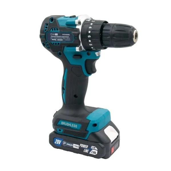 Аккумуляторный шуруповерт PROFI-TEC PCD4020BL POWERLine, 2×PT2020MP (2.0 Ач), зарядное устройство ( 005937)