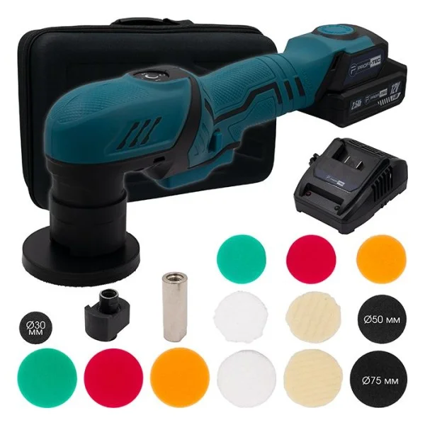 Аккумуляторная эксцентриковая полировальная машина PROFI-TEC PPM-8012SCP Set, 1×PT1225 (2.5 Ач), зарядное устройство (006070)