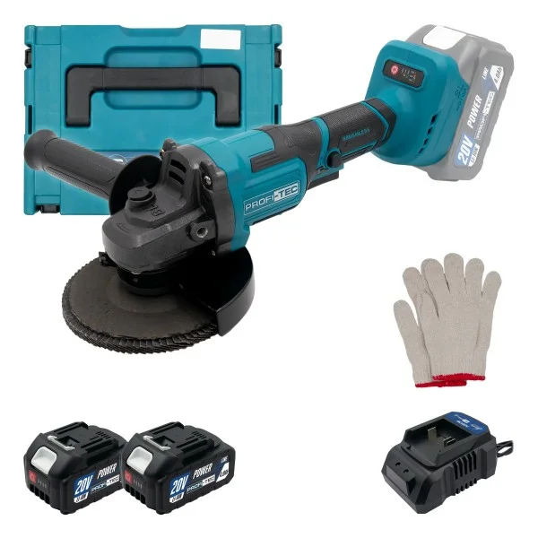 Акумуляторна кутова шліфувальна машина PROFI-TEC PGA202 POWERLine, 2×PT2040MP (4.0 Аг), зарядний пристрій (006296)
