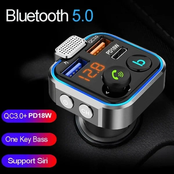 FM-трансмітер (модулятор) P-5 Bluetooth 5.0 / QC 3.0 / RGB Black