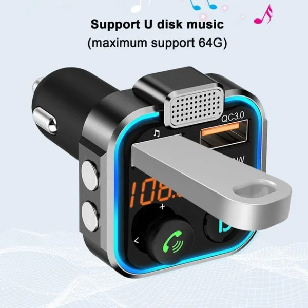 FM-трансмітер (модулятор) P-5 Bluetooth 5.0 / QC 3.0 / RGB Black