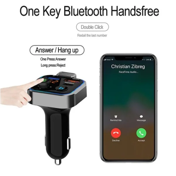 FM-трансмітер (модулятор) P-5 Bluetooth 5.0 / QC 3.0 / RGB Black