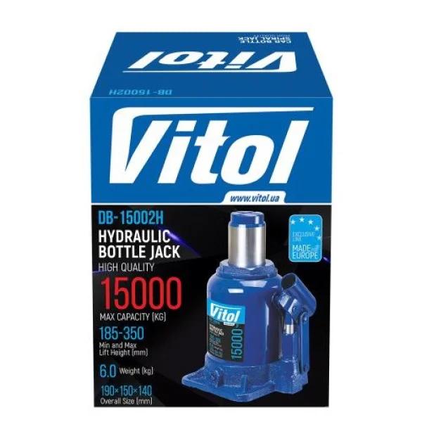 Гідравлічний телескопічний домкрат VITOL, 15Т DB-15002H/JX107S,  висота підхоплення 185 мм - 350 мм, 6 кг (DB-15002H)