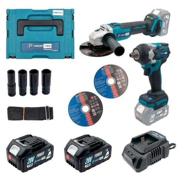 Акумуляторний набір інструментів PROFI-TEC Combo Set 2/1 POWERLine , DGA20BL, DTW500BL,  (2×PT2040MP (4.0 Аг), зарядний пристрій (006264)