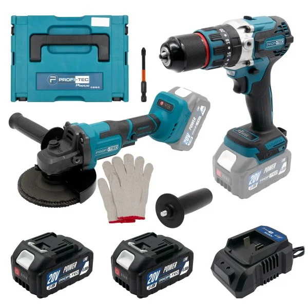 Аккумуляторный набор инструментов PROFI-TEC Combo Set 2/9 POWERLine, дрель-шуруповерт DHP485BL, угловая шлифмашина PGA202, 2 аккумулятора PT2040MP (4.0 Ач), зарядное устройство (007150)