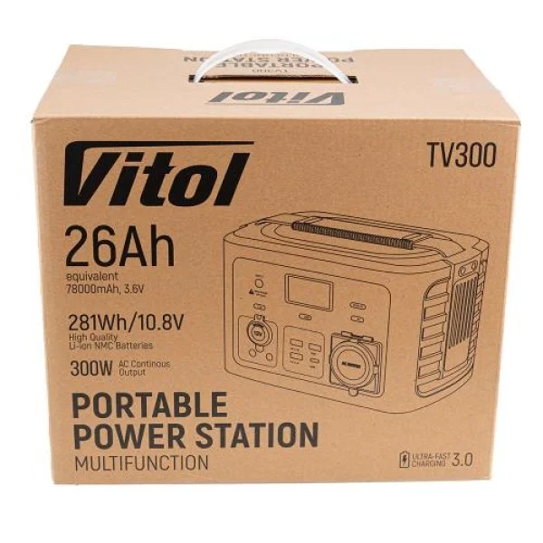Портативная электростанция Vitol TV300/Li-ion NCM емкостью 281 Вт·ч/Чистый синус/300 Вт (TV300)