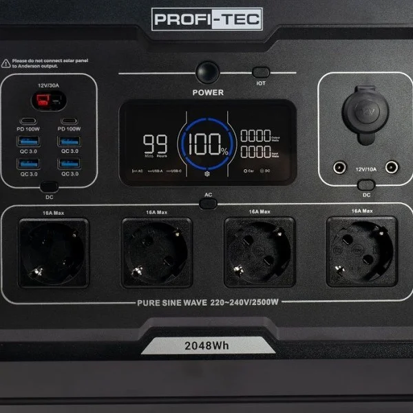 Портативна зарядна станція PROFI-TEC PPS2500 LiFePO₄,  2500 Вт, батарея 2048 Вт⋅год  (006855)