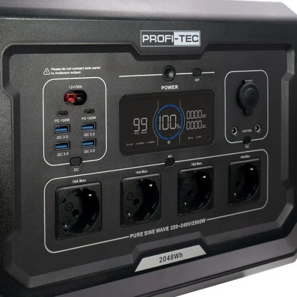 Портативна зарядна станція PROFI-TEC PPS2500 LiFePO₄,  2500 Вт, батарея 2048 Вт⋅год  (006855)